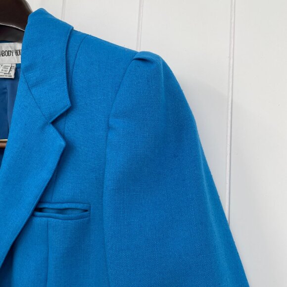 Vintage 80s 90s Bright Teal Blue Boxy Double Breasted Blazer Peabody House M - Picture 9 of 15